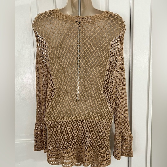 Jones New York Open Knit Cardigan Sweater Button Front Tan Neutral L/XL Boho - Picture 6 of 13